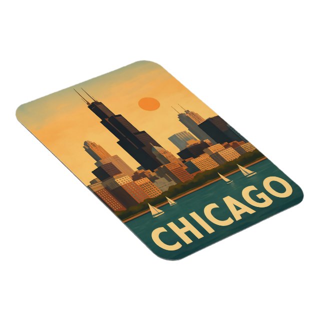 Íman Horizonte de Chicago antigo, veleiro no lago Michi (Lado Direito)