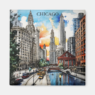 Íman Horizonte de Chicago em Aquarela – Viagens pela Ci