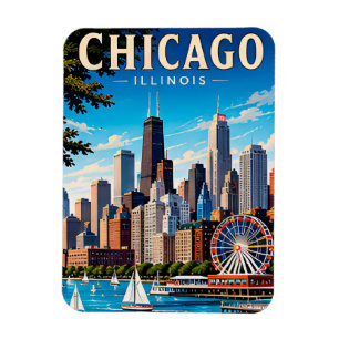 Íman Horizonte de Chicago EUA Lembrança de Viagem