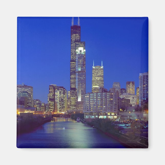Íman Horizonte de Chicago, Illinois, à noite com Chicag (Frente)