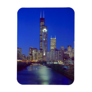 Íman Horizonte de Chicago, Illinois, à noite com Chicag