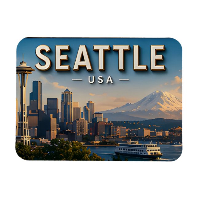 Íman Horizonte de Seattle Washington Presente de Viagem (Horizontal)
