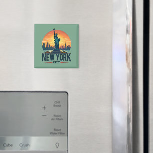 Íman Horizonte Retro da Cidade de Nova York com Estátua