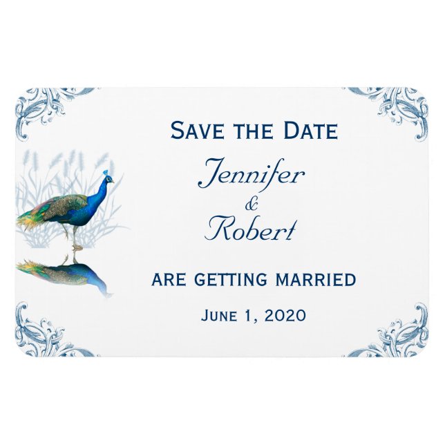 Íman Horto Pavão em Azul e Branco Salvar a Data (Horizontal)