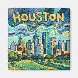 Íman Houston Skyline Colorful Van Gogh Cityscape
