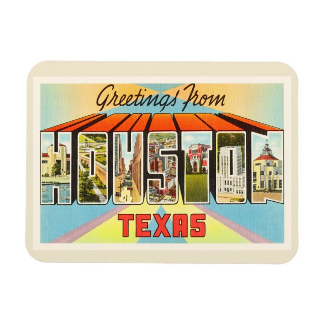 Íman Houston Texas TX Antiga Viagens vintage Souvenir (Horizontal)