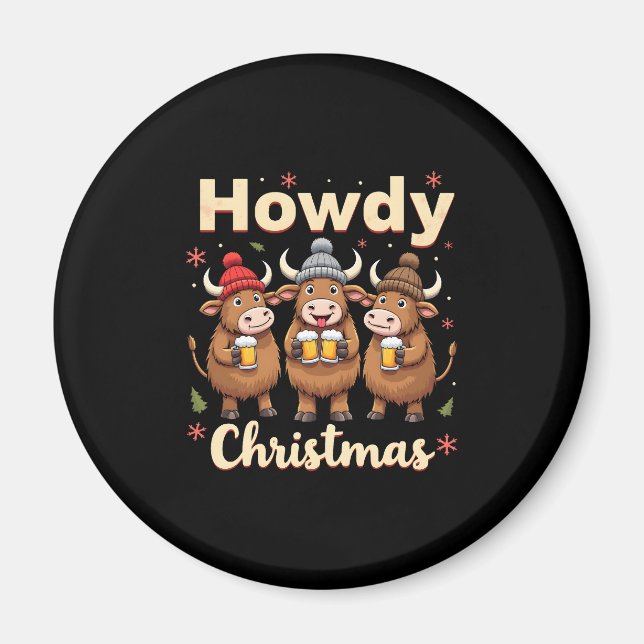 Íman Howdy Christmas Funny Highland Cow Xmas Cows Lover (Frente)