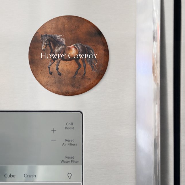 Íman Howdy Cowboy Horse Faux Brown Leather (In Situ (Fridge))