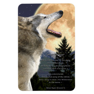 Íman Howling Cinza Wolf & Poem Wildlife Art Magnet