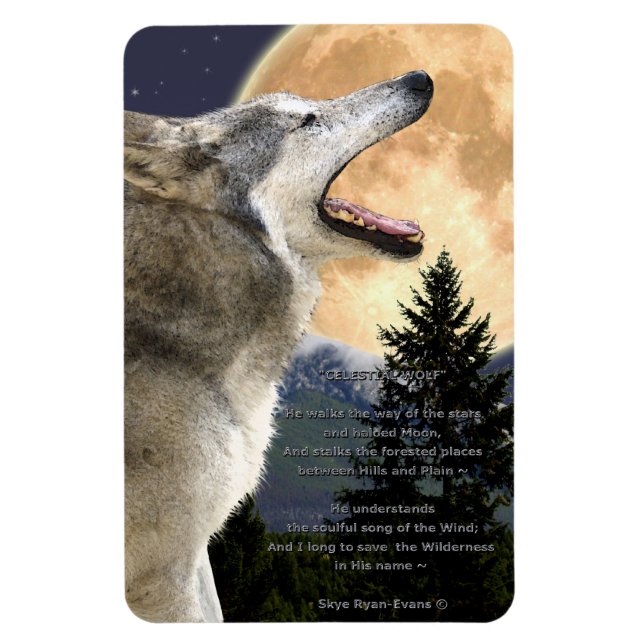 Íman Howling Cinza Wolf & Poem Wildlife Art Magnet (Vertical)