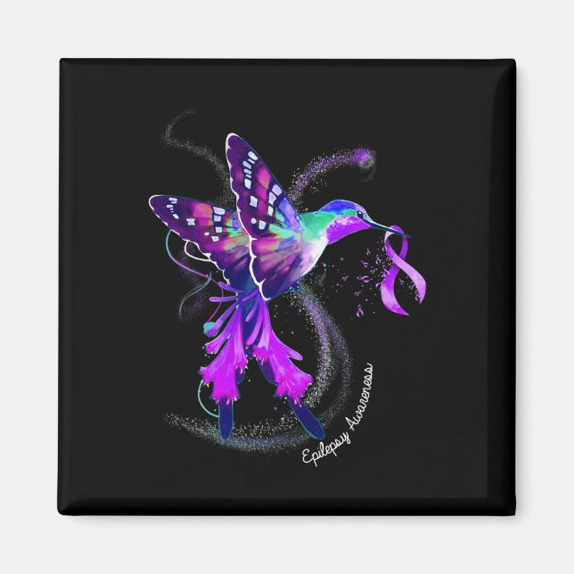 Íman Hummingbird Segurando Fita Roxa Epilepsia Awarene (Frente)