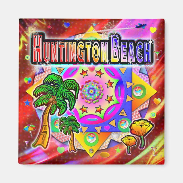 Íman Huntington Beach Tropical Friends Magnet (Frente)