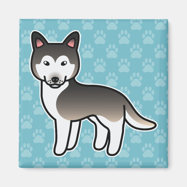 Íman Husky Siberiano Cartoon Cinza de Lobo (Frente)