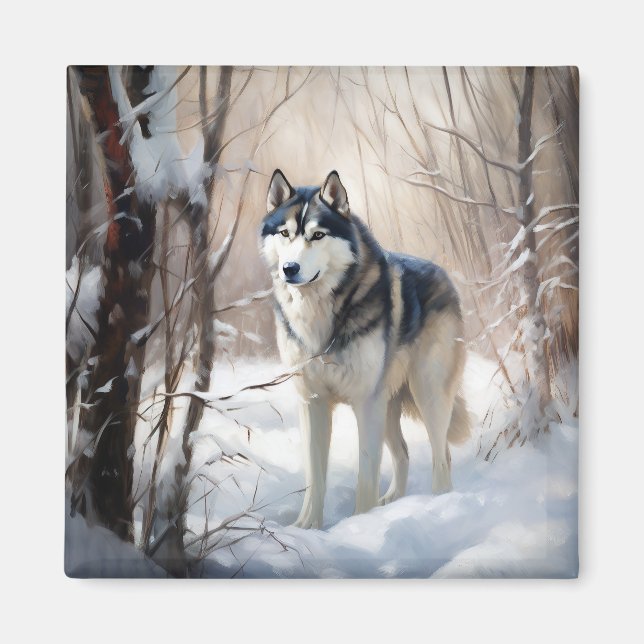 Íman Husky Siberiano Deixe Nevar Natal (Frente)