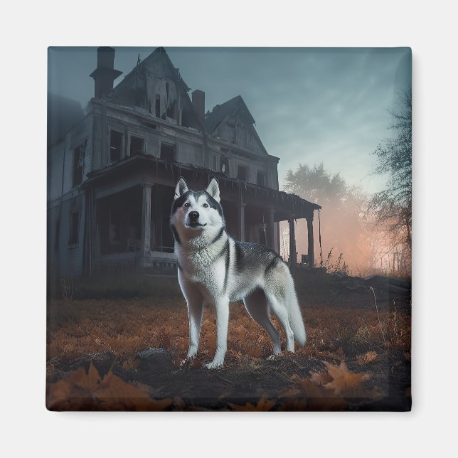 Íman Husky Siberiano Halloween Assustador  (Frente)