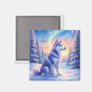 Íman Husky Siberiano Luzes do Norte Natal Inverno