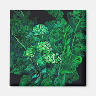 Íman Hydrangea e Horseradish Floral Art Black & Green