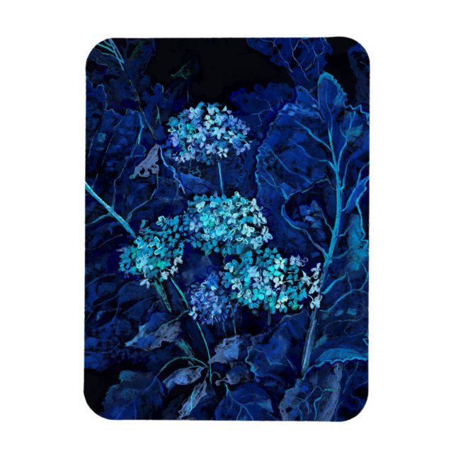 Íman Hydrangea Flowers Horseradish Floral Painting Blue (Vertical)