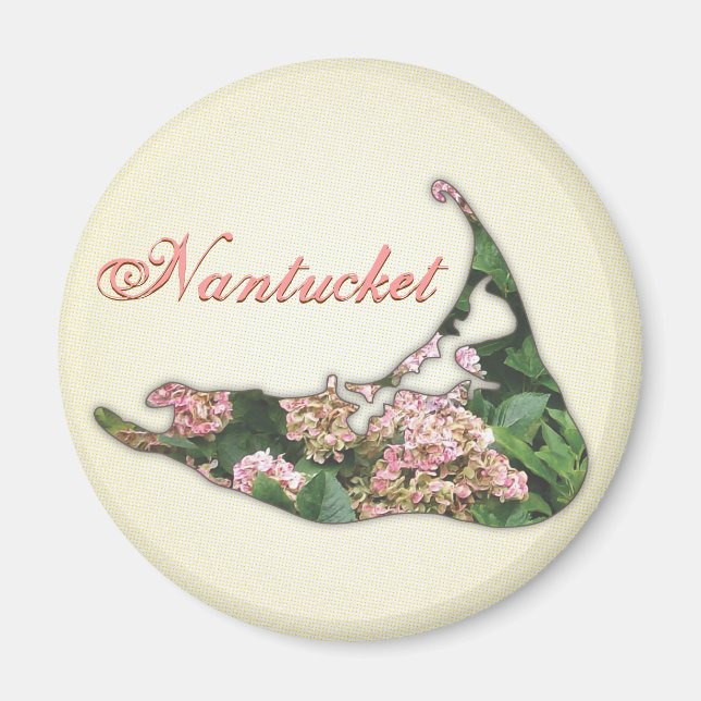 Íman Hydrangea Map of Nantucket Island, Massachusetts (Frente)