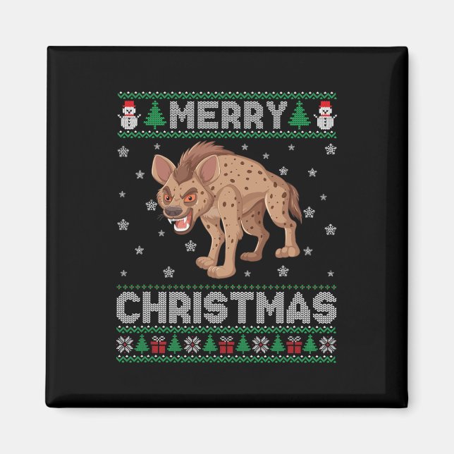 Íman Hyena Animal Men Crianças Suéter De Natal Feio (Frente)