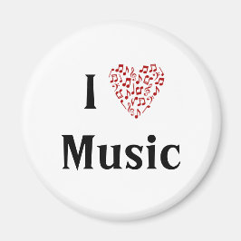 Íman I Heart Music Red Love Music Notes Magnet