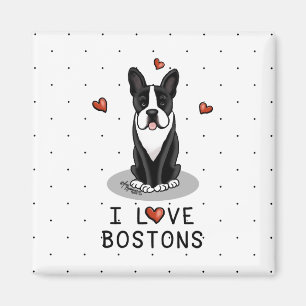 Íman I Love Bostons Boston Terriers (preto e branco)