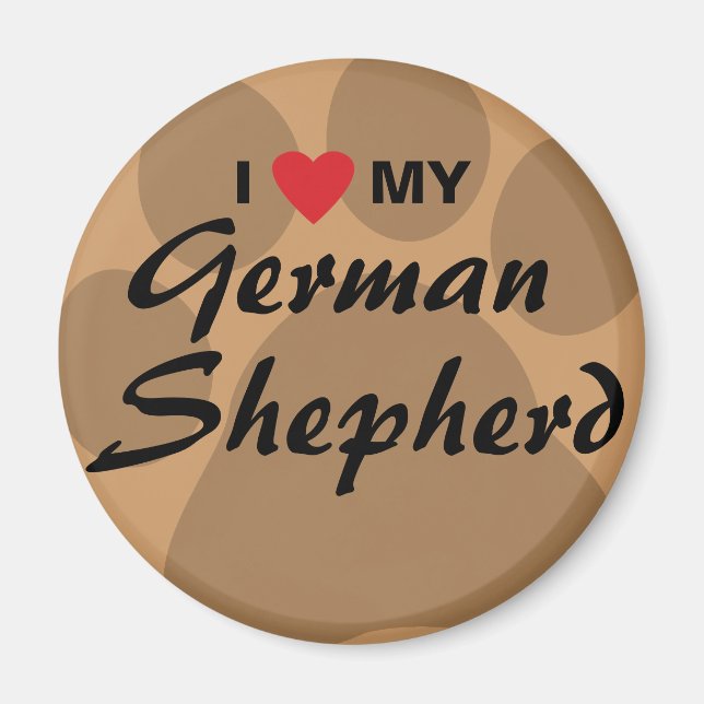 Íman I Love (Heart) My German shepherd Pawprint (Frente)