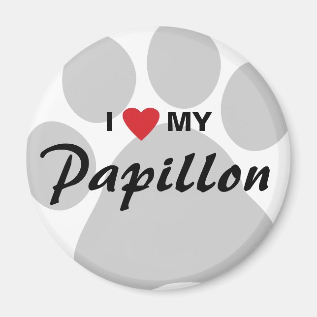 Íman I Love (Heart) My Papillon Pawprint (Frente)