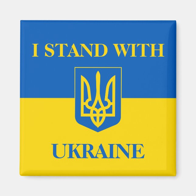Íman I Stand With Ukraine. Ukrainian Flag & Trident. (Frente)