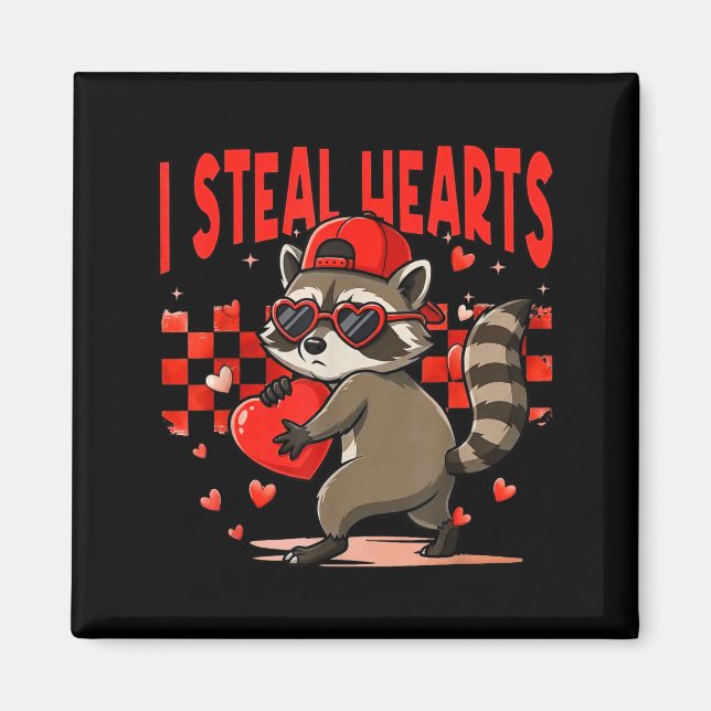 Íman I Steal Hearts Design Raccoon Valentine Day Retro  (Frente)