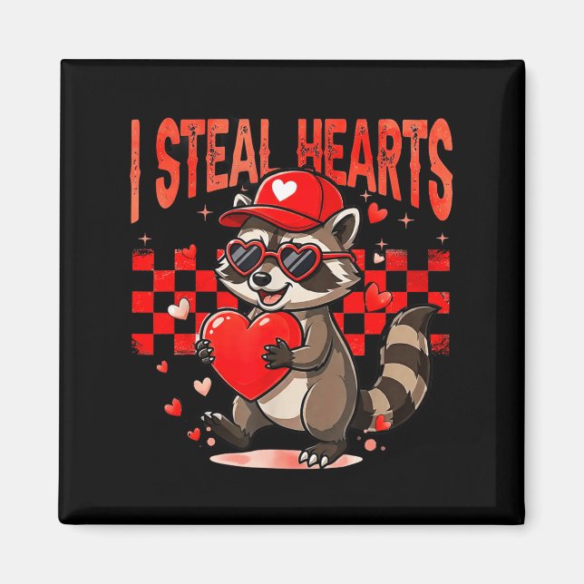 Íman I Steal Hearts Design Raccoon Valentine Day Retro  (Frente)