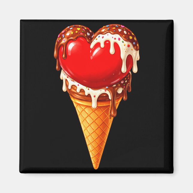 Íman Ice Cream Heart Funny Drip Valentines Day Boys Gir (Frente)