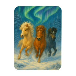 Íman Icelandic Horses Northern Lights Magnet