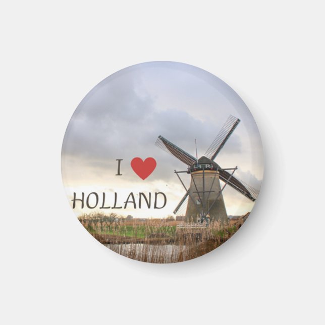 Íman Ich liebe Holland  Windmühlen Fotomagnet (Frente)