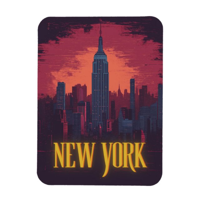 Íman Iconic New York Cityscape - Skyline noturno (Vertical)