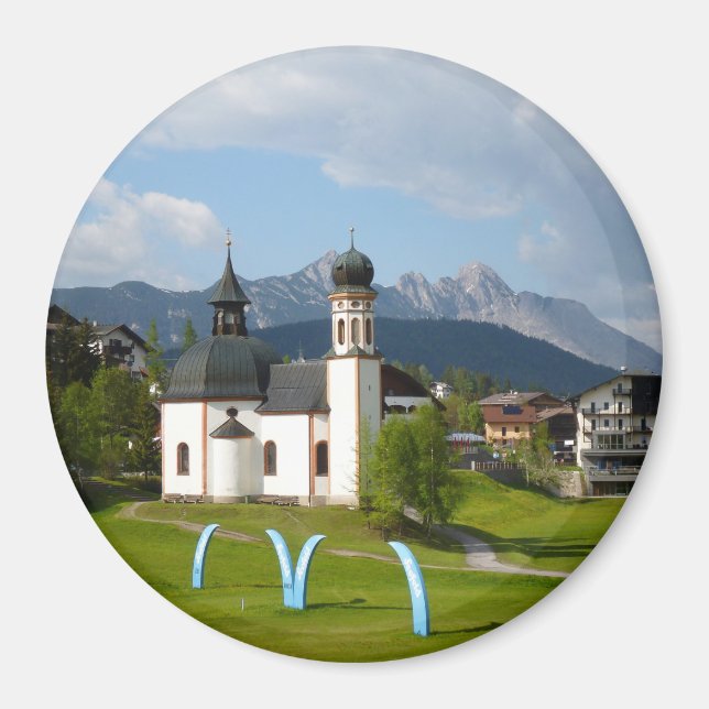 Íman Igreja em Seefeld, Áustria em ímã redondo (Frente)