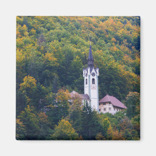 Íman Igreja em uma floresta da queda em Slovenia