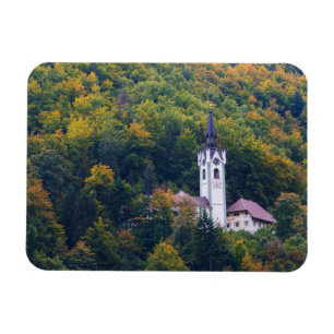 Íman Igreja em uma floresta da queda em Slovenia