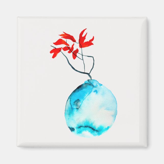 Íman Ikebana Blue Vase watercolor art (Frente)
