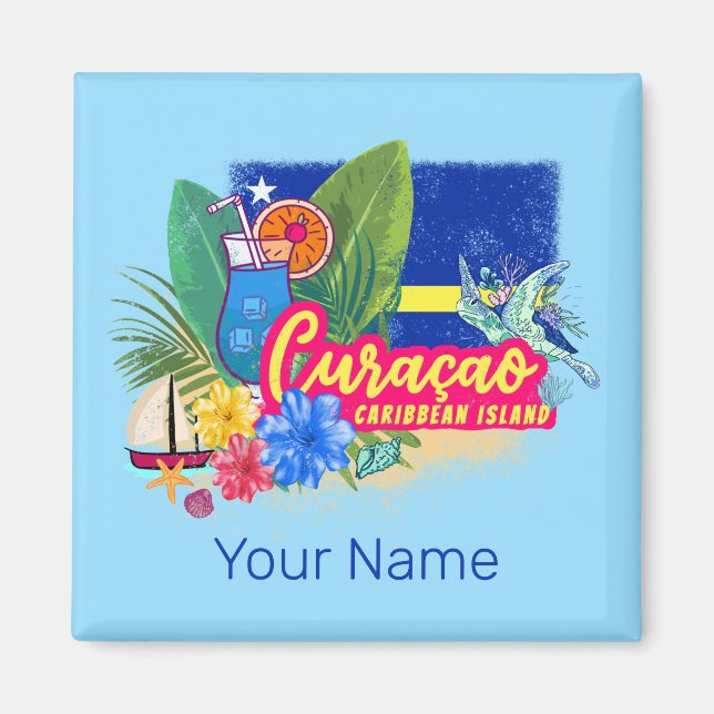 Íman Ilha de caribe Retro Curacao com vinheta de tartar (Frente)