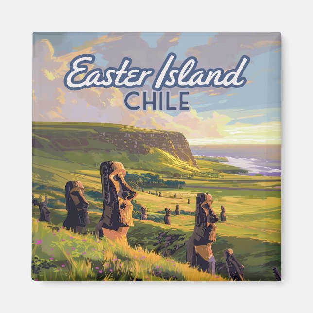 Íman Ilha páscoa Chile Moai Rapa Nui Polinésia Retro (Frente)