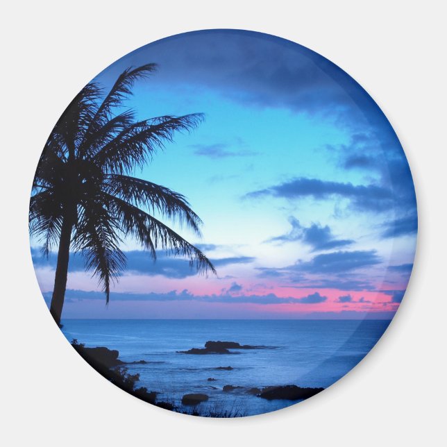 Íman Ilha Tropical Beach Ocean Blue Sunset Photo (Frente)