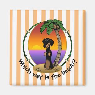 Íman Ilha Tropical de Dachshund (preto e bronzeado)