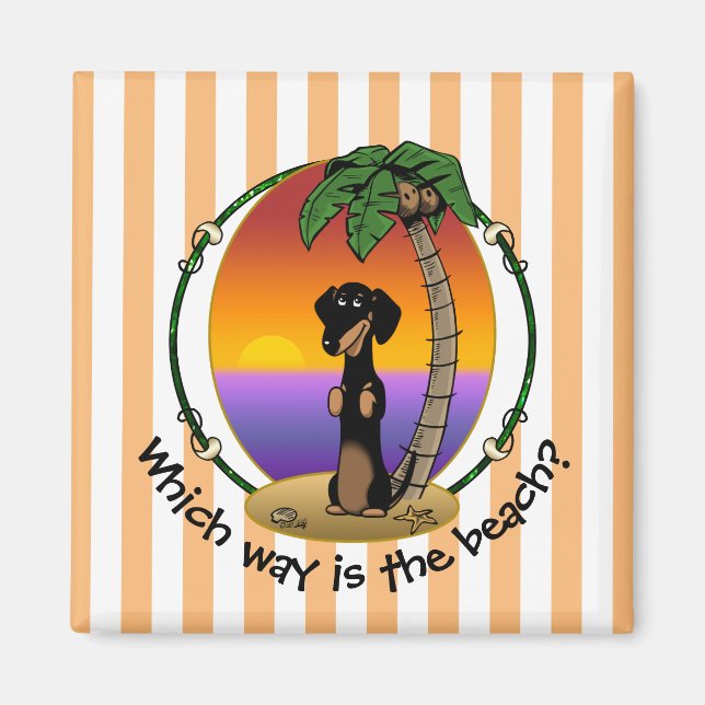 Íman Ilha Tropical de Dachshund (preto e bronzeado) (Frente)