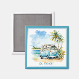 Íman Ilha Tropical Retro Blue Bus