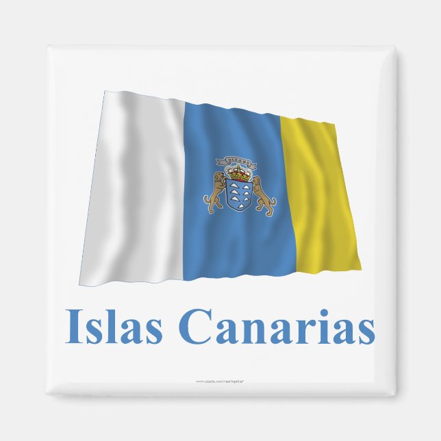 Íman Ilhas Canárias acenando pavilhão com nome em espan (Frente)