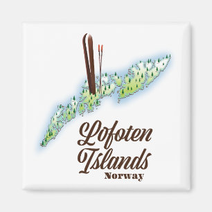 Íman Ilhas Lofoten, poster de esqui na Noruega.