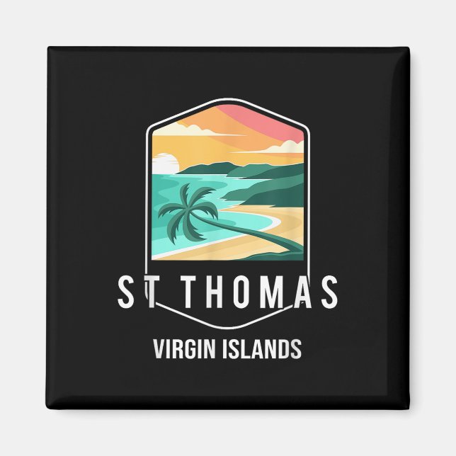 Íman Ilhas Virgens Americanas Beach Sunset Palm Tree Ru (Frente)
