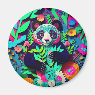 Íman Ilusão 3D de panda em corte de papel falso