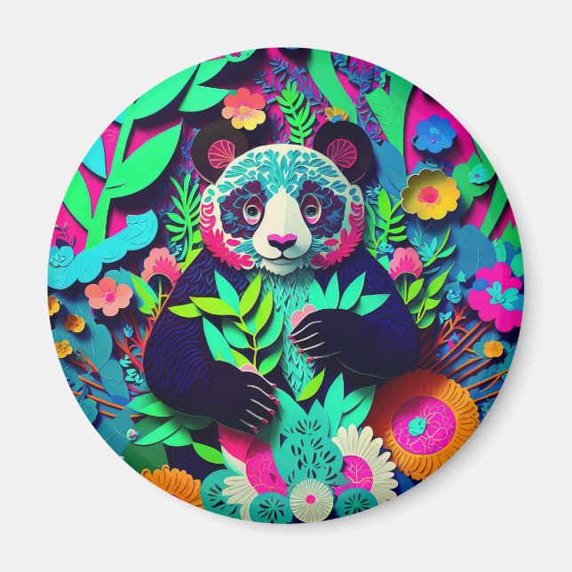 Íman Ilusão 3D de panda em corte de papel falso (Frente)